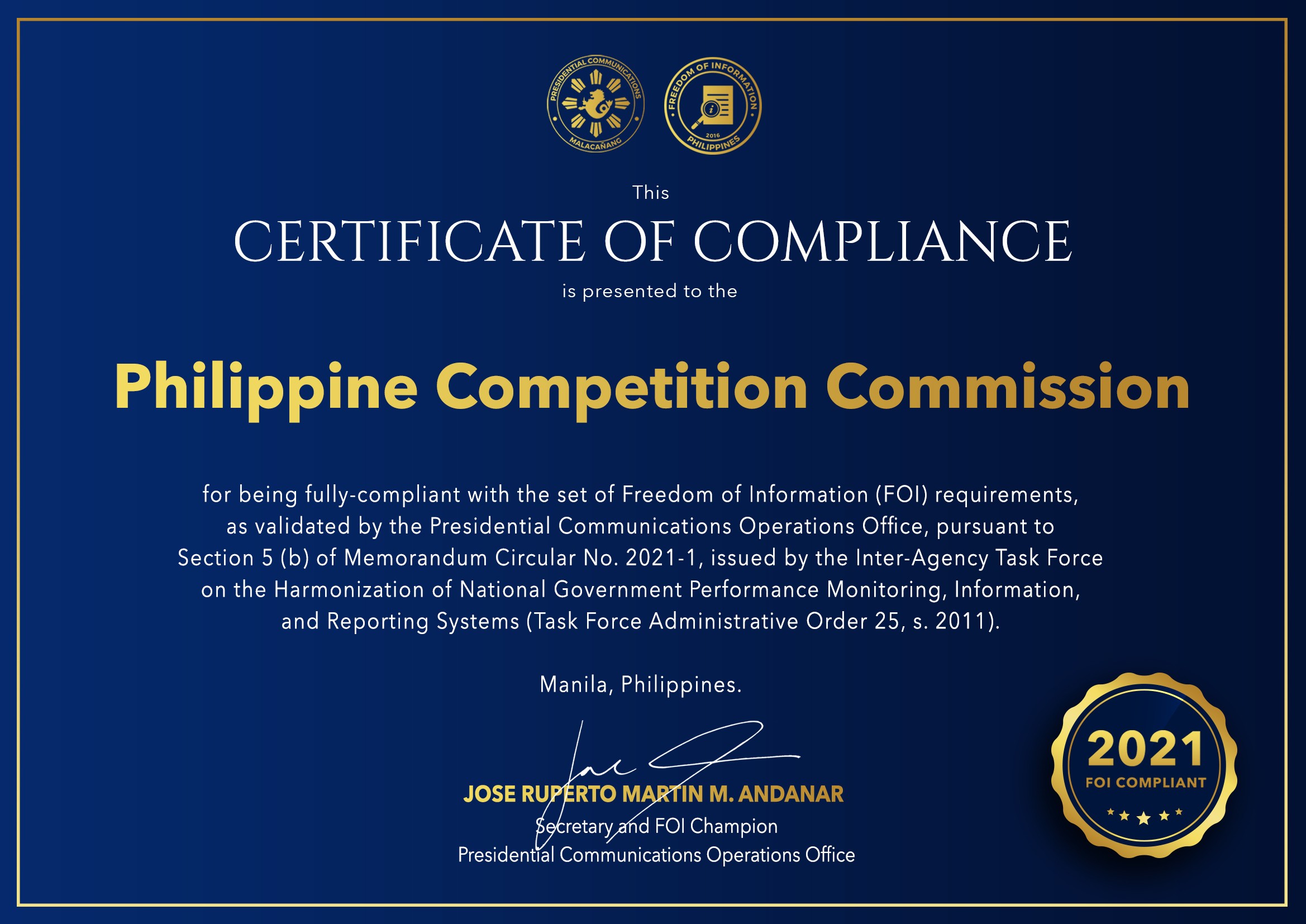 IX. Freedom of Information (FOI) | Philippine Competition Commission TEST